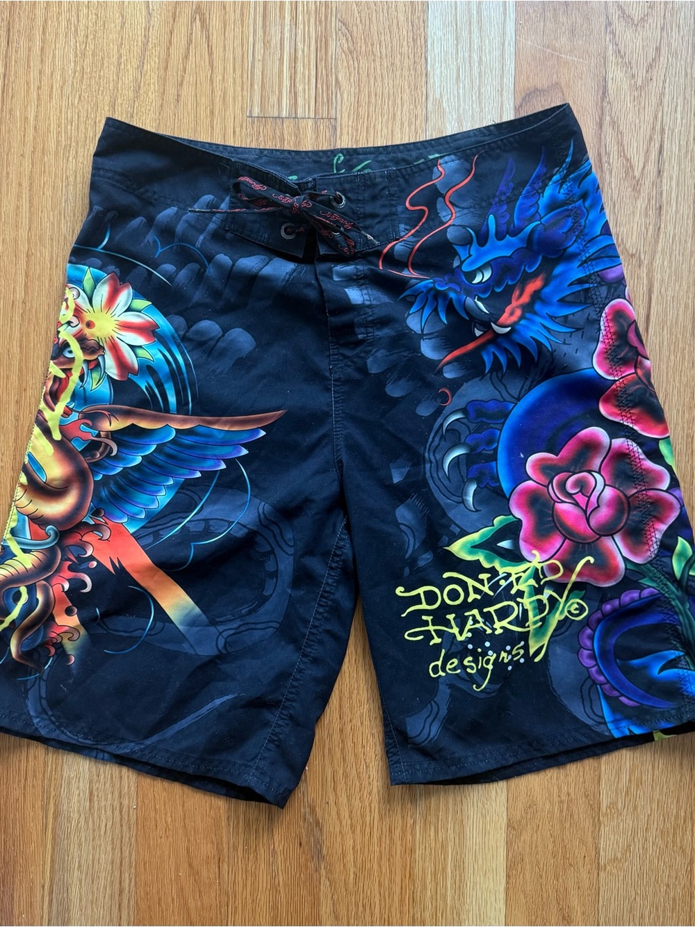 Ed Hardy Vintage Board Shorts with Tattoo Graphics